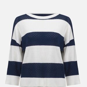 Joseph Ribkoff Navy & White Striped Crewneck Sweater